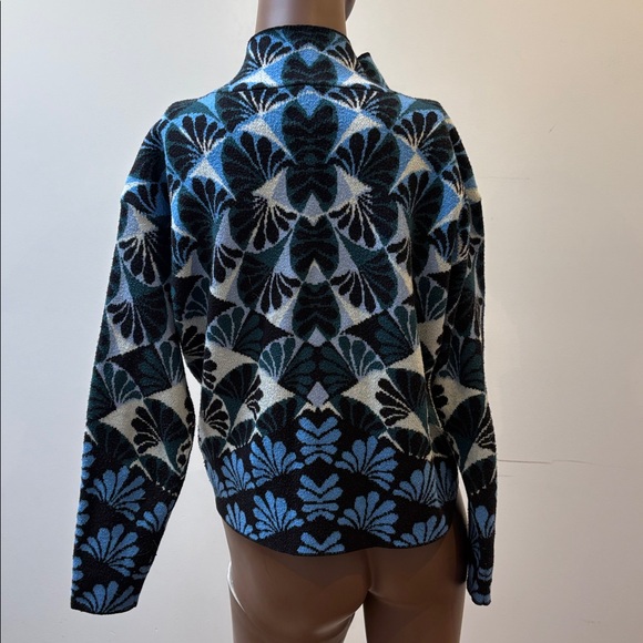 Maeve Anthropologie Carys Mock Neck Sweater cropped Pullover blue white Small S - Picture 3 of 8